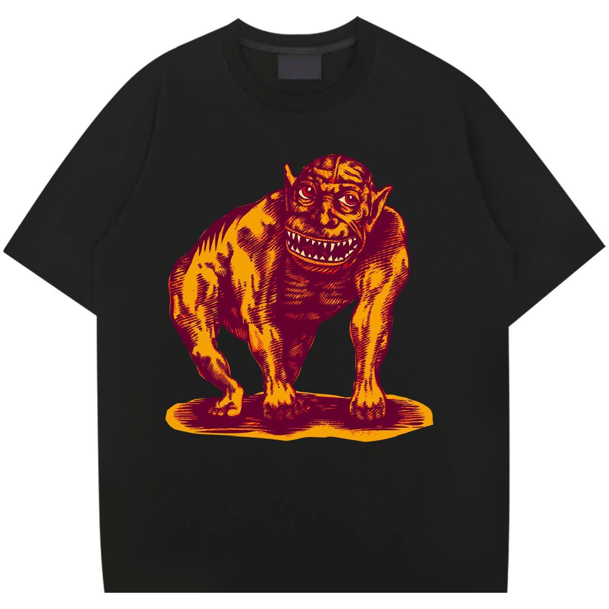 Lady Tshirt for Man Woman 100% Cotton 230g scary Street T Shirts Women Crew Neck Plus Size Cartoon Clothes Shirt