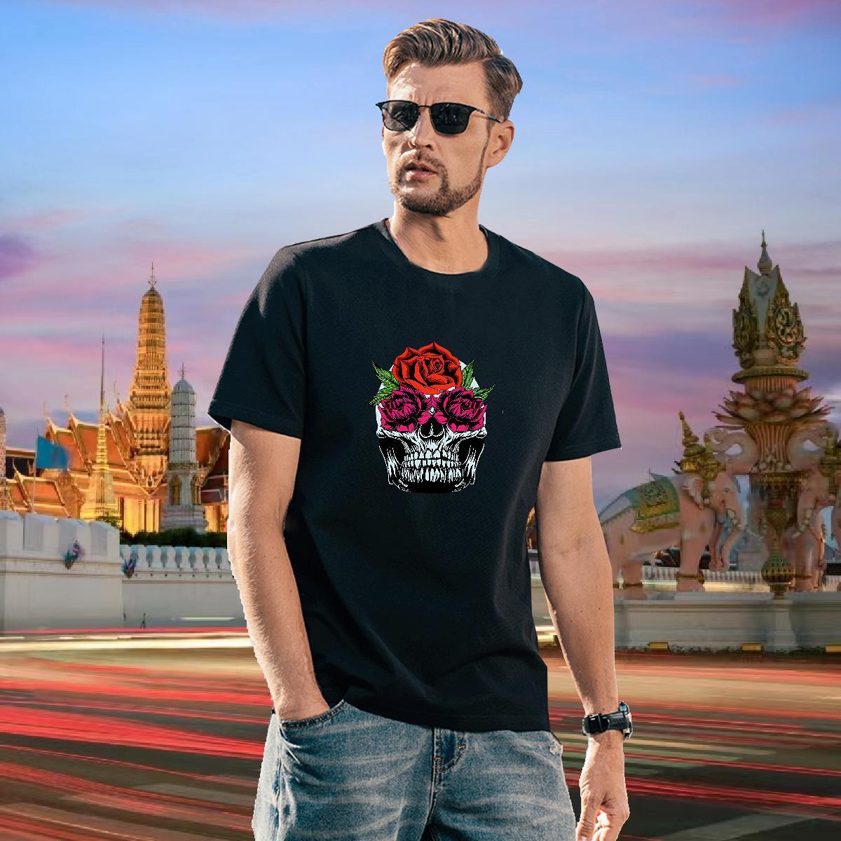 Soft T-Shirts 230g Cotton flower Street Plus Size Custom O-Neck Short Sleeve Men Tees Wholesale Tees Shirts