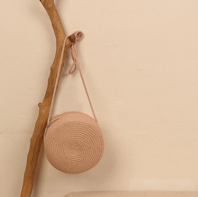 2025 new Women Solid Color Straw New Fashion Beach Vacation Weave Shoulder Cross-round Bag zhanyishengli