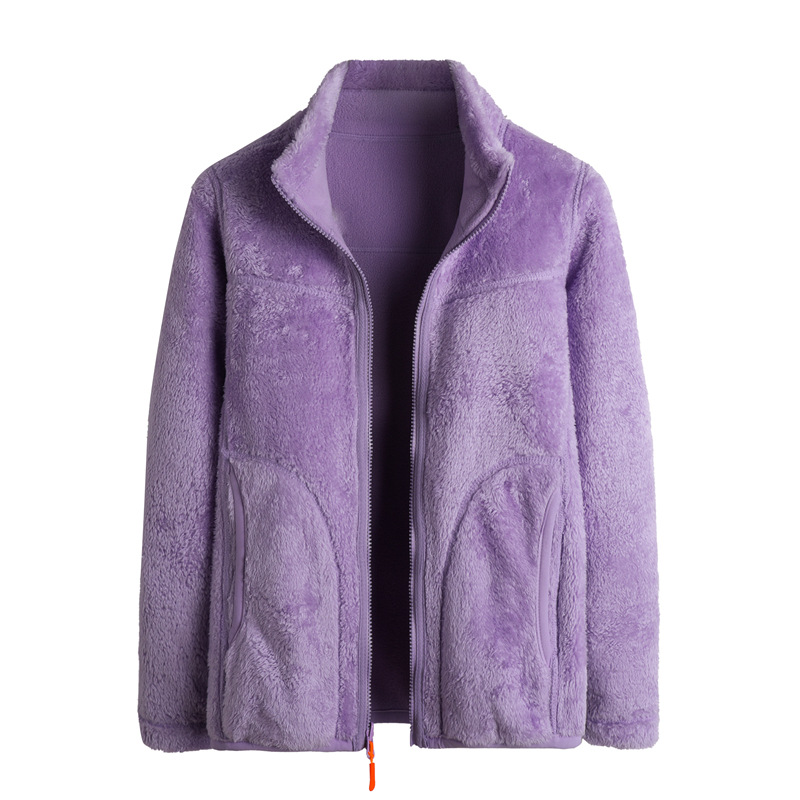 Reversible Fleece Jacket with Coral Fleece Outer and Sherpa Lining - Unisex Warm Winter Coat Women's Coats Sweaters