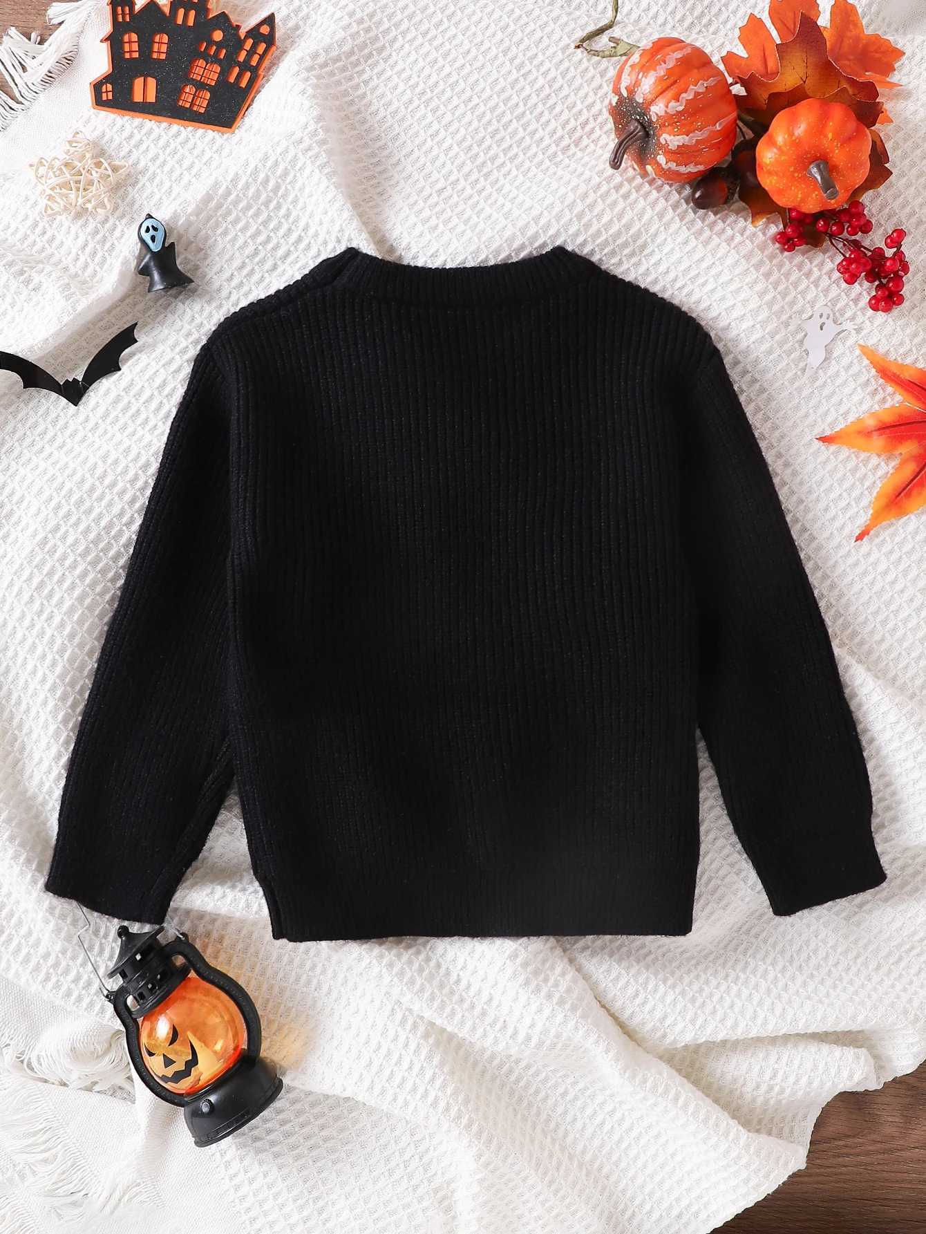Newborn autumn winter baby Halloween letter cartoon pumpkin ghost embroidery long sleeved baby sweaterW240824