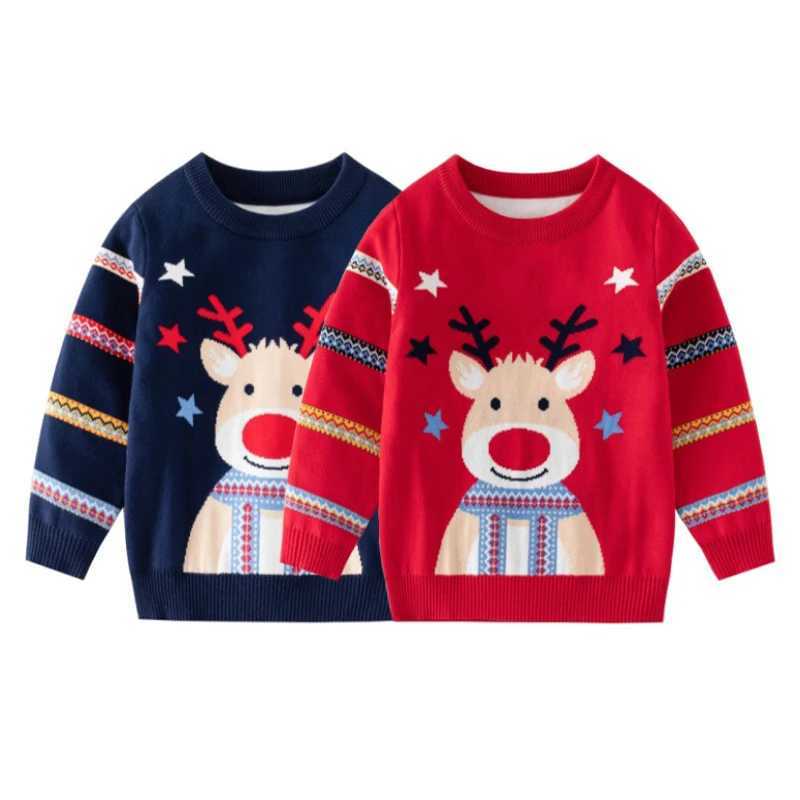 Childrens sweaters with cartoon deer print casual loose zipper knitting childrens girls and boys sweaters Christmas party costumes New Years giftsW240