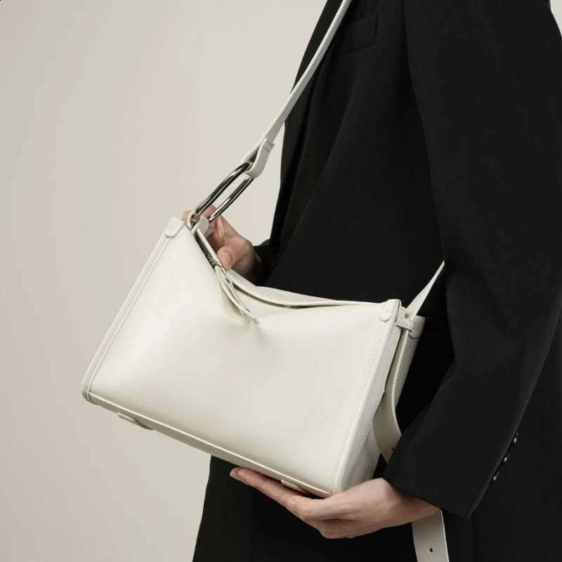 Burminsa Cowhide leather pillow shoulder bag for womens summer trend ner wide strap cross body handbag 240826