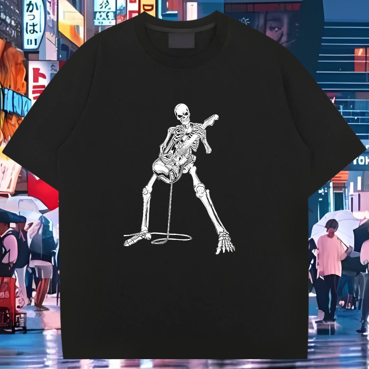 Loose Fit Mens T Shirts 230g Cotton skull High Street Hip Hop Custom Printed O-Neck Short Sleeve Men Clothes T-Shirt Customized Top Tees