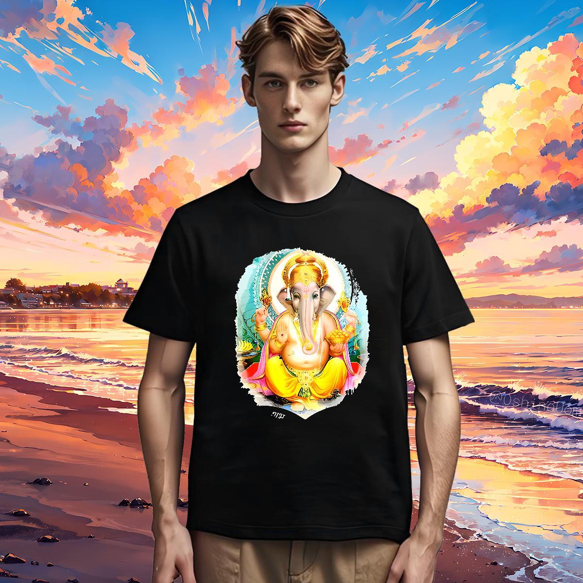 Free Shipping T Shirt For Man 230g 100% Cotton Ganesha Casual Black White Pure Cotton Mens Tshirts Factory Direct Tops Shirt