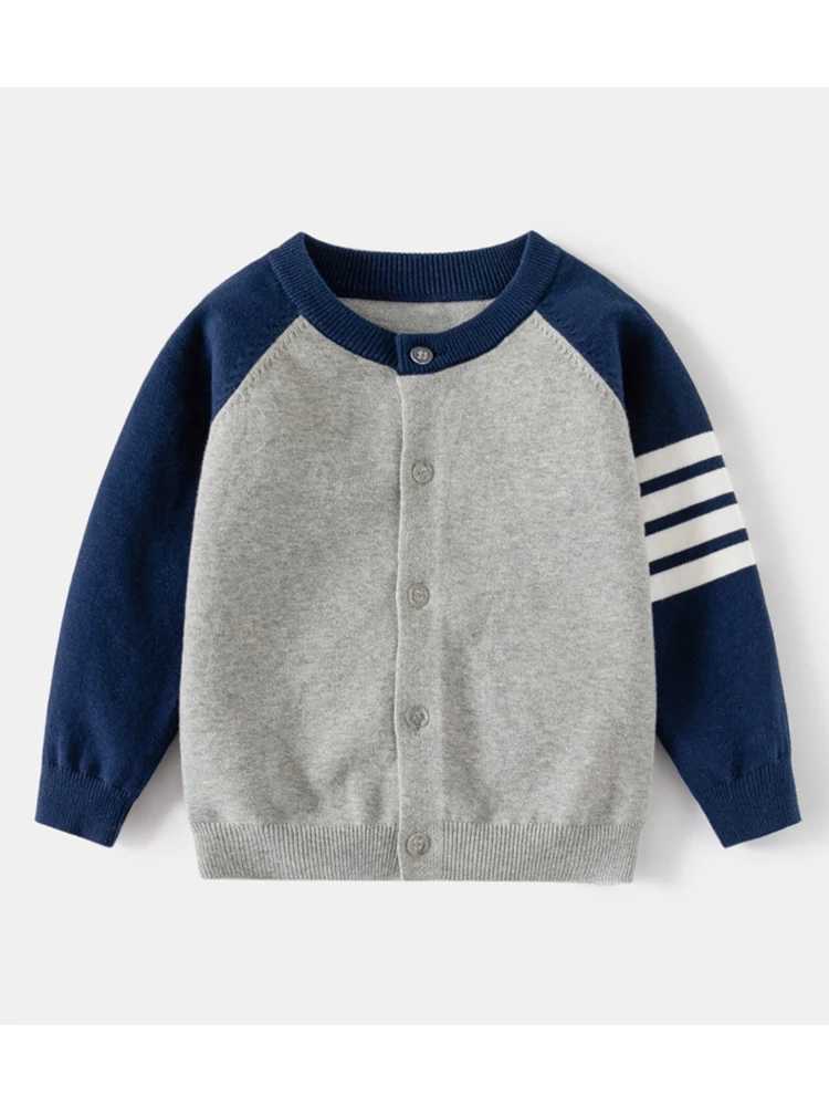 Spring and autumn knitted cardigan woolen sweater childrens striped clothing boys and girls sweaters colorful blocked sleeves childrens winter clothin