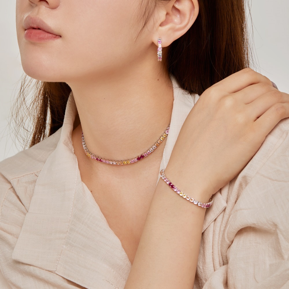 New S pure sier women's necklace full of zircon inlaid with dopamine color, fashionable wedding accessory for women