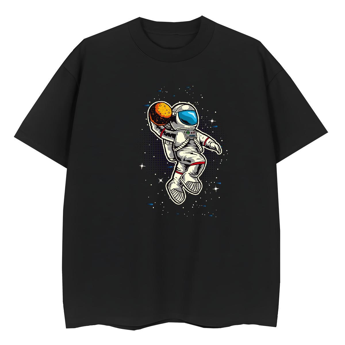 Brand Womens Tshirts 230g Cotton cosmonaut Beach T Shirt For Woman O-Neck Short Sleeve Floral Print Tops Shirt