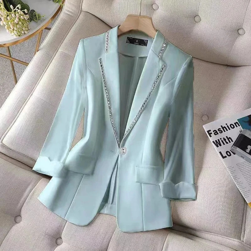 Autumn Womens Blazer Paillettes Femme Summer Sunscreen Jacket White Suit Jacket Womens Fashion Thin Black Cardigan 240826