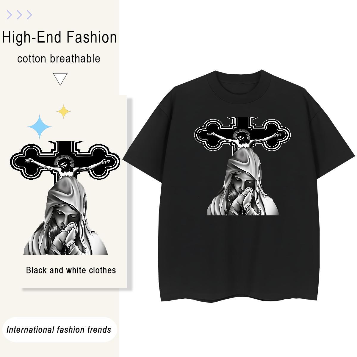 Free Shipping Woman Tshirt 230g 100% Cotton nun Casual Sport T shirt Comfortable Floral Print Clothes Shirt