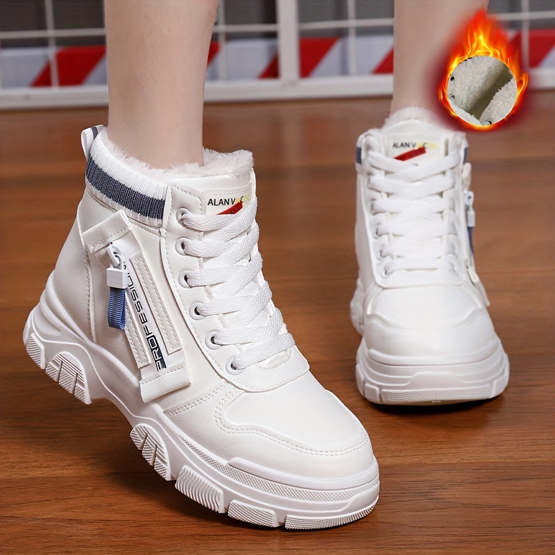 Non Slip High Top Snow Boots, Fur Lined Thermal Round Toe Winter Boots, Platform Warm Wear Resistance Snow Shoes