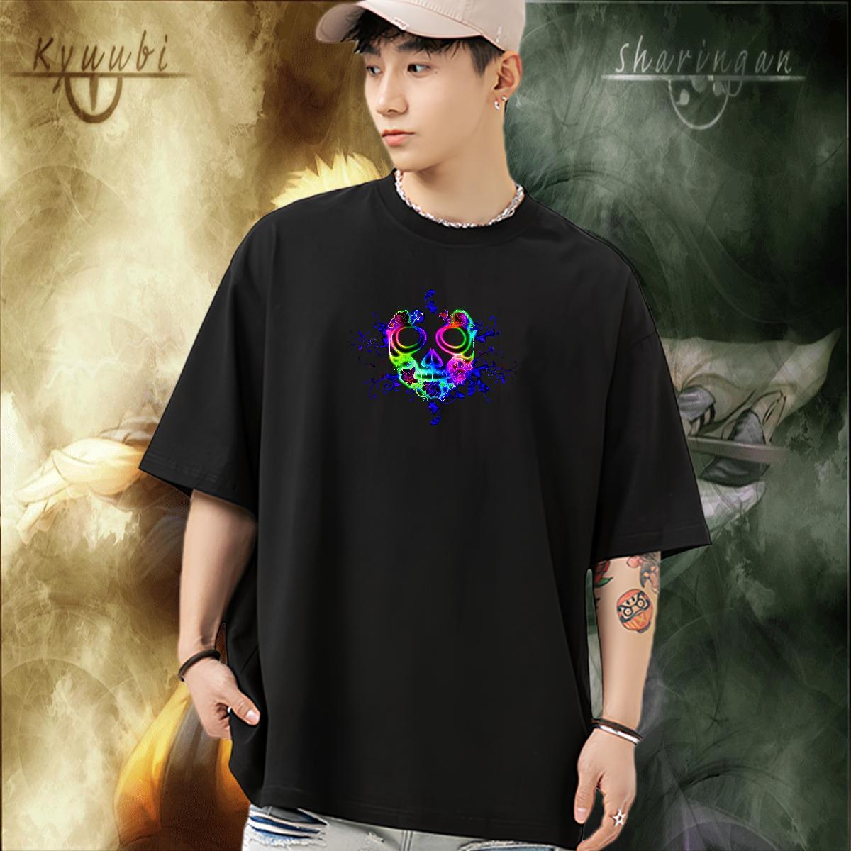 Comfortable T Shirts Men 230g Pure Cotton skull Street wear Hip Hop Plus Size Cartoon Breathable Soft Mens Tshirts Customized Clothes