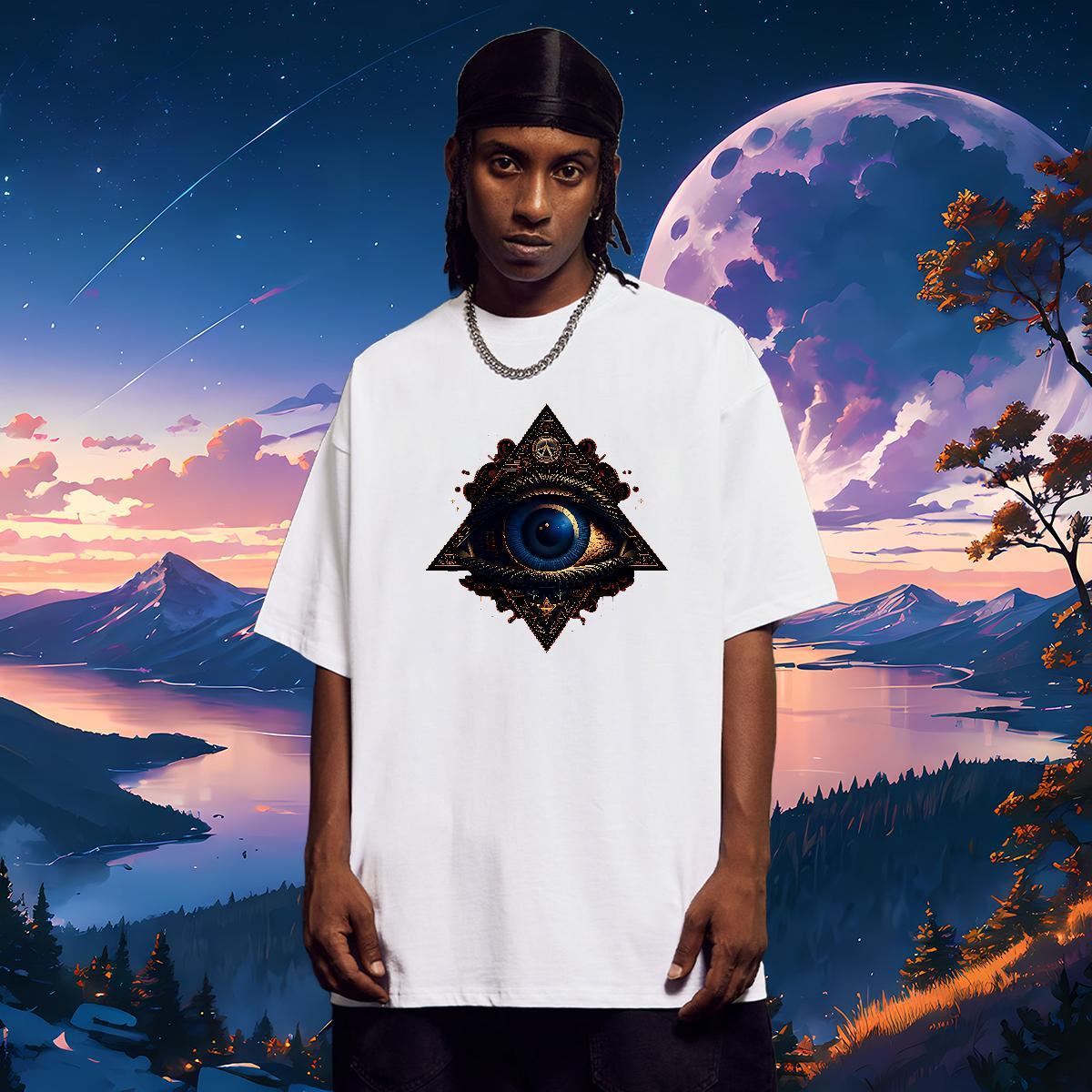 Free Shipping Man T Shirts 230g 100% Cotton eye of the devil Beach White Plus Size Short Sleeve O-Neck Men Tshirts Classic Tops Tees