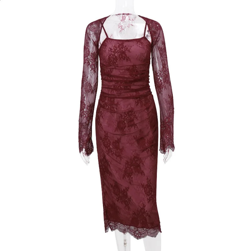 Gtpdpllt Lace Printed Bodycon Sexy Dress Womens 2024 Dress Elegant Evening Dress Party Set 2-piece Bodycon Midi Long Dress 240824