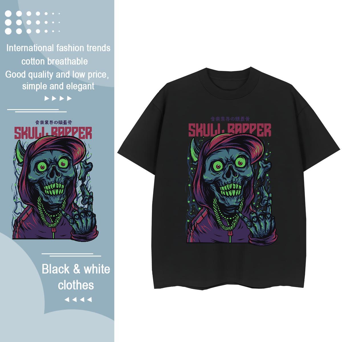 Brand T shirt 230g Pure Cotton skull Street Casual Custom Print Oversized Breathable Crew Neck Couples T Shirts DIY Polos