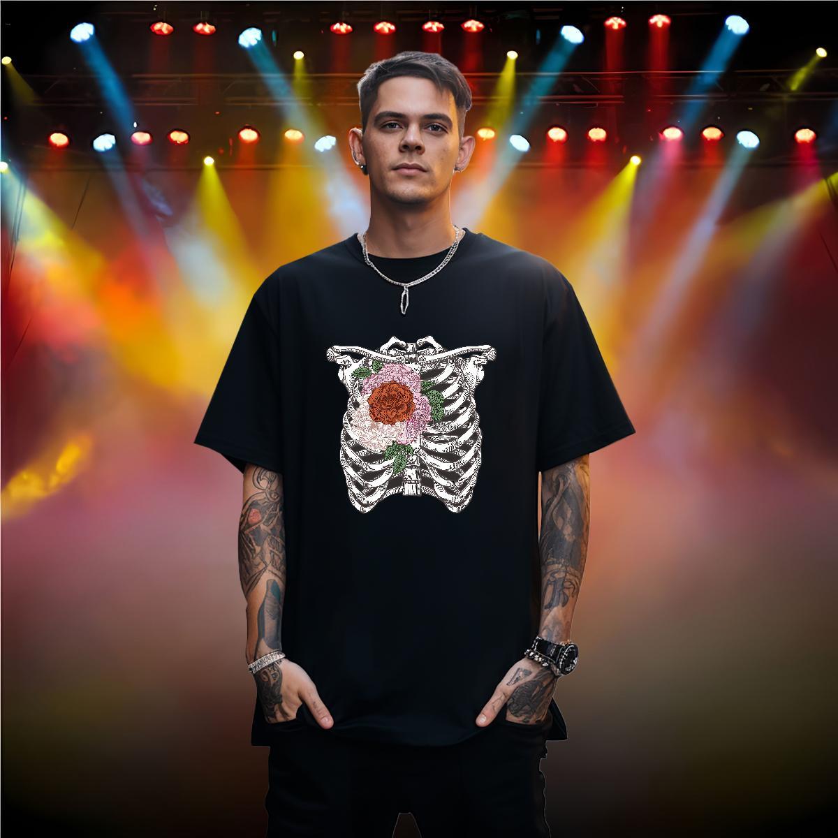 Popular T Shirts Men 100% Cotton 230g flower Summer Casual Oversized O-Neck Short Sleeve Mens Tshirts Fashion Design Tees