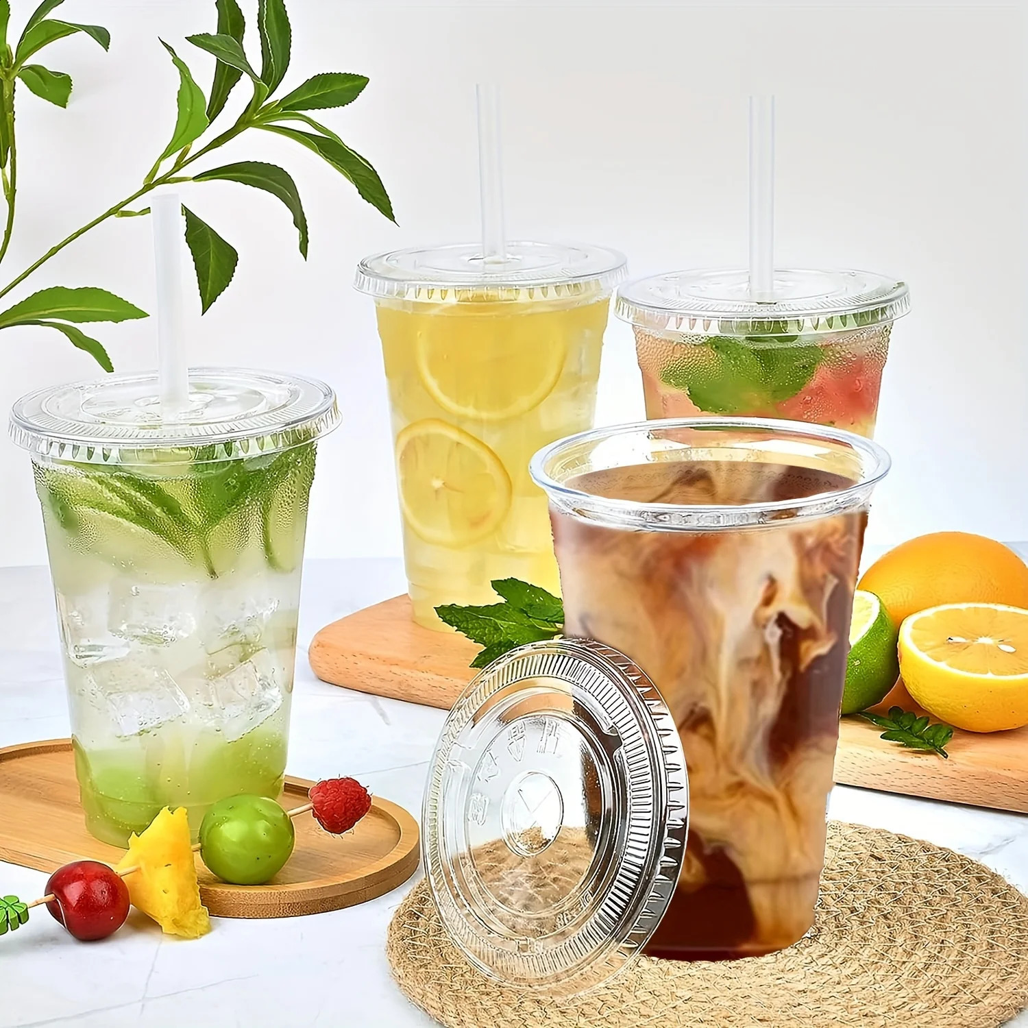 50 sets of 12/16/20OZ plastic cups with lids transparent disposable cups used for party iced coffee smoothies milkshakes and cold drinks 240826