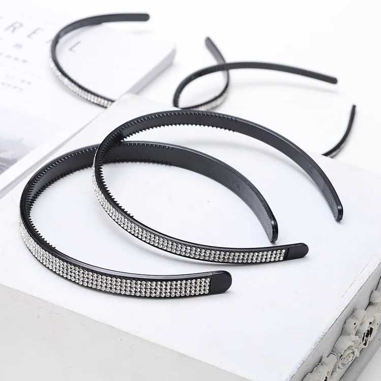 Black Rhinestone Wide Edge Shining Headband Hair Accessories Headwear M240826