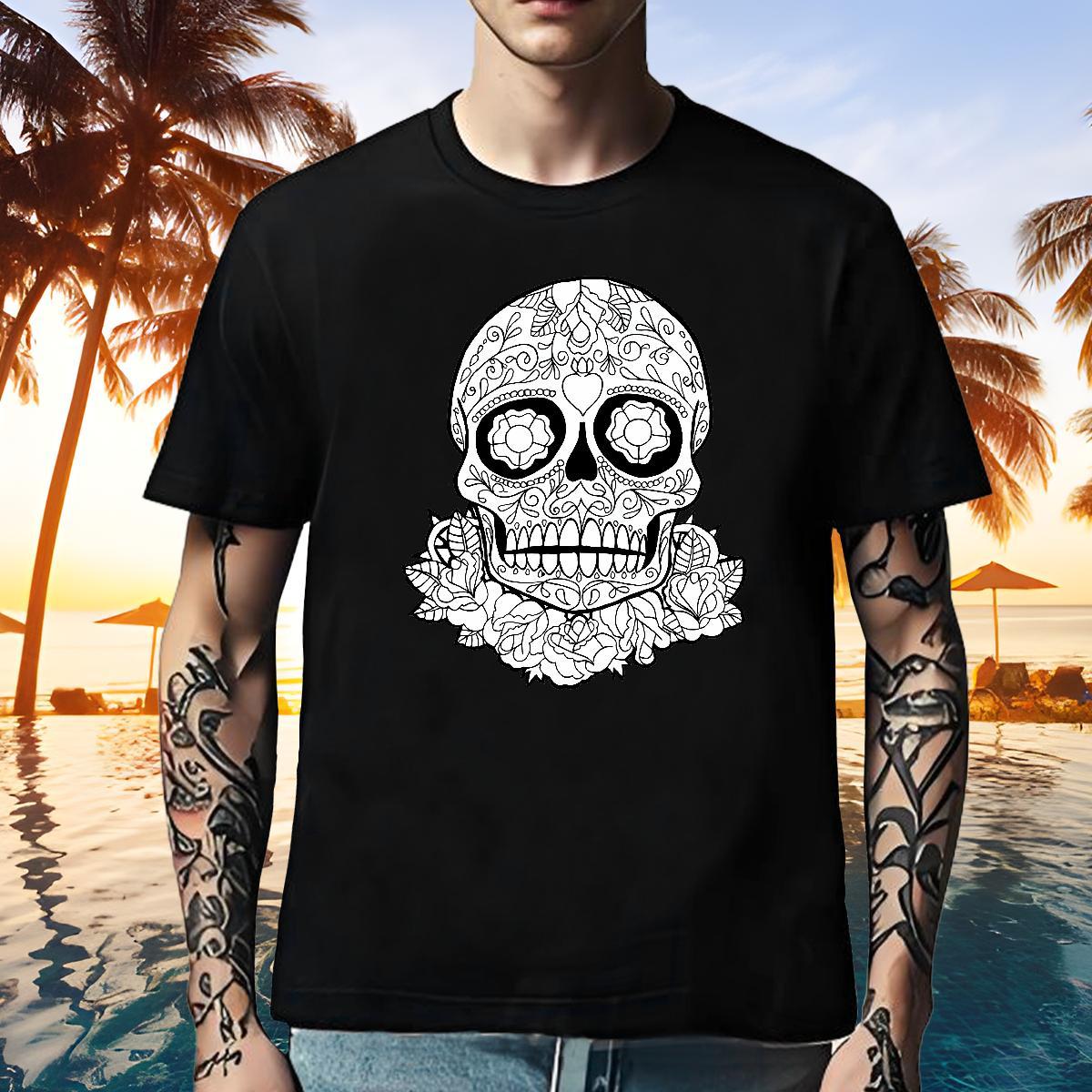 Soft Man T Shirts 230g Pure Cotton skull High Street Hip Hop Graphic Crew Neck Breathable Mens Tshirts 2024 Polos