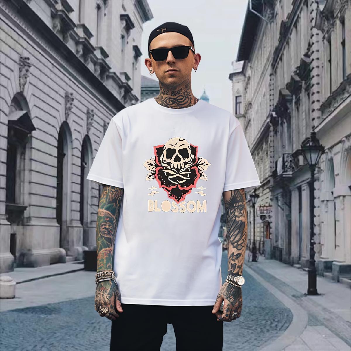 Comfortable Men T Shirts 230g Cotton skull Summer Casual Black Oversized Breathable Short Sleeve Men Tops Tees Fashion Designer Polos