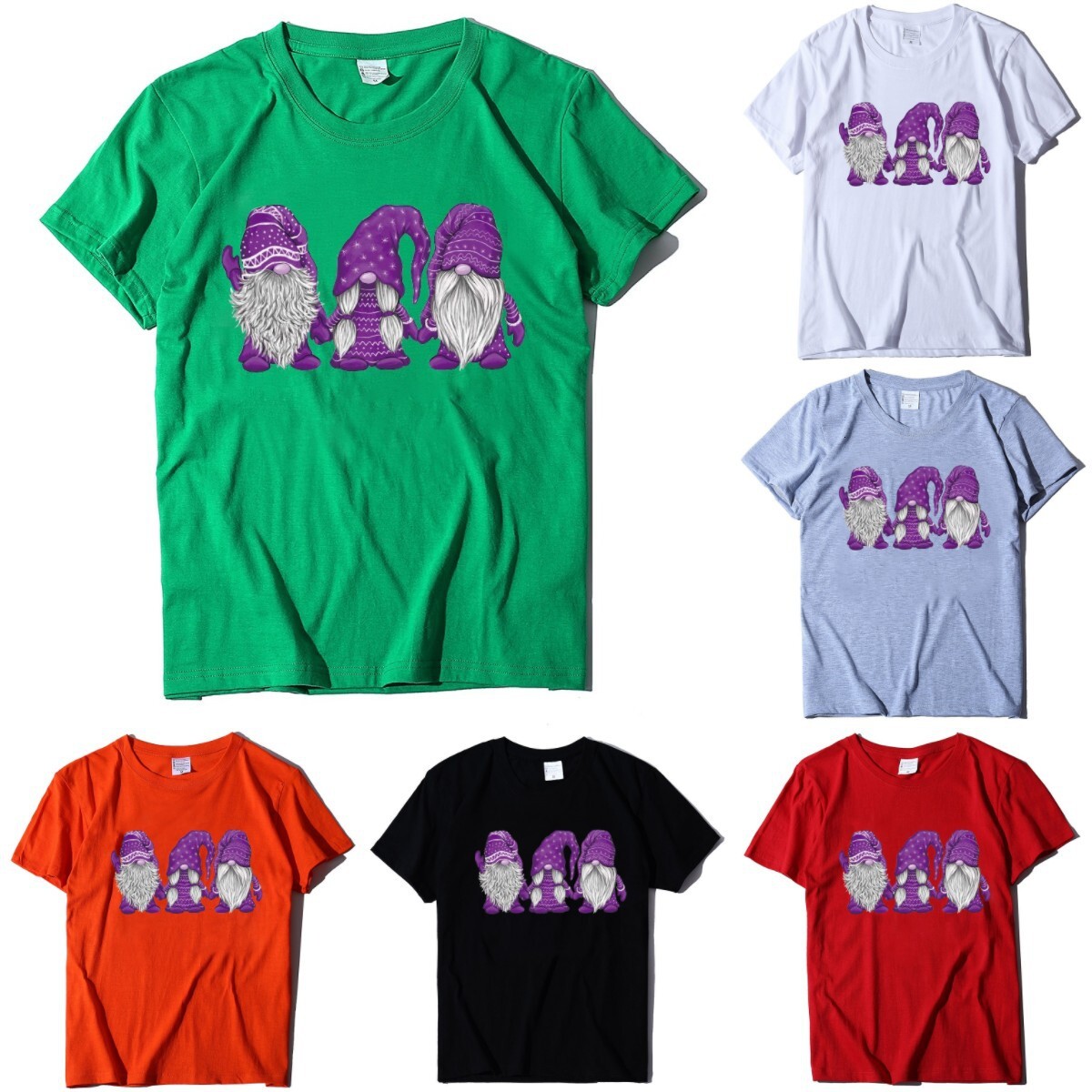 Short Sleeve Three Santa Claus Printed T-shirt Christmas Women's Top dongdumaoyi