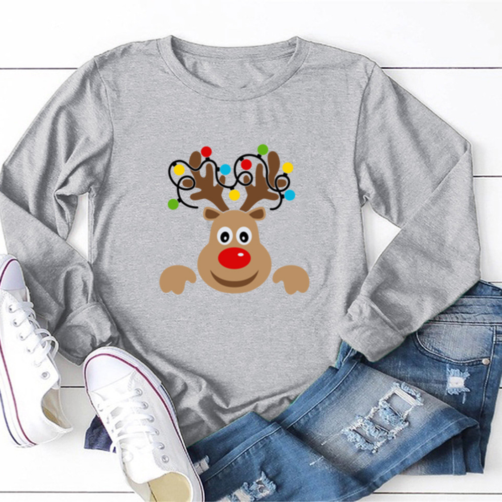Autumn new couple outfit with reindeer cartoon print round neck casual long sleeved shirt dongdumaoyi