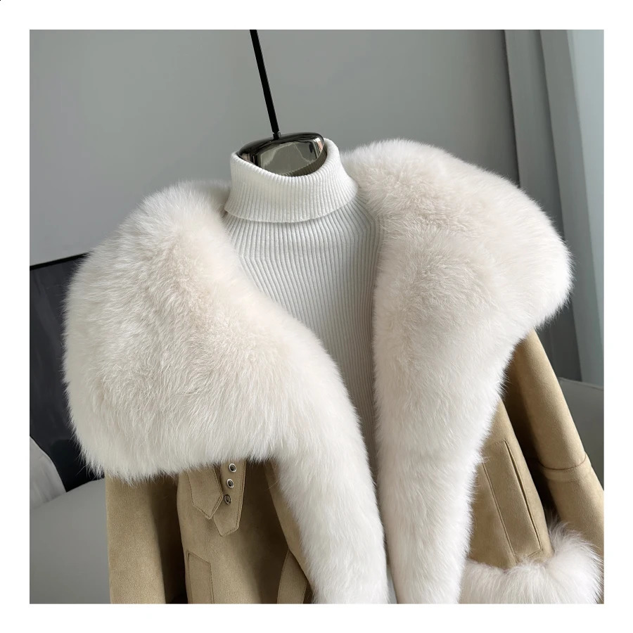 Fashion Real Fur Coat Duck Down Jacket Winter Women Jacket Natural Fox Fur Collar Thick Suede Outerwear Warm 240824