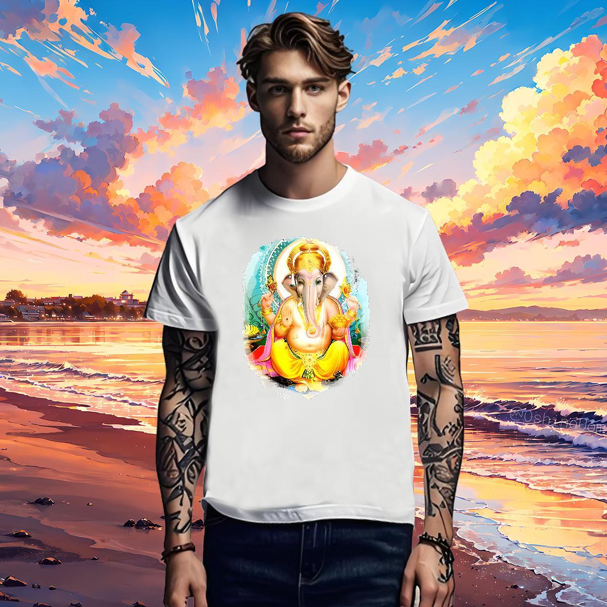 Free Shipping T Shirt For Man 230g 100% Cotton Ganesha Casual Black White Pure Cotton Mens Tshirts Factory Direct Tops Shirt