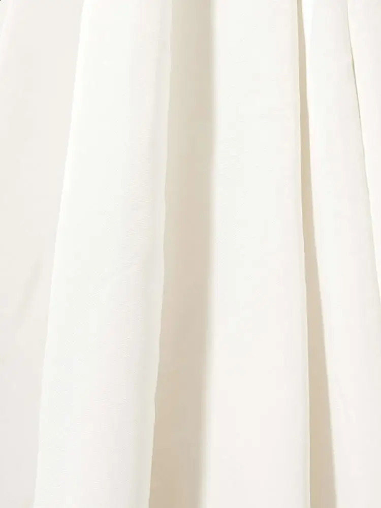 Freeacy Solid White Pants Set for Women Extra-long Blazer Top and High Waist Pants Falbala Pleated Elegant Suit 240826