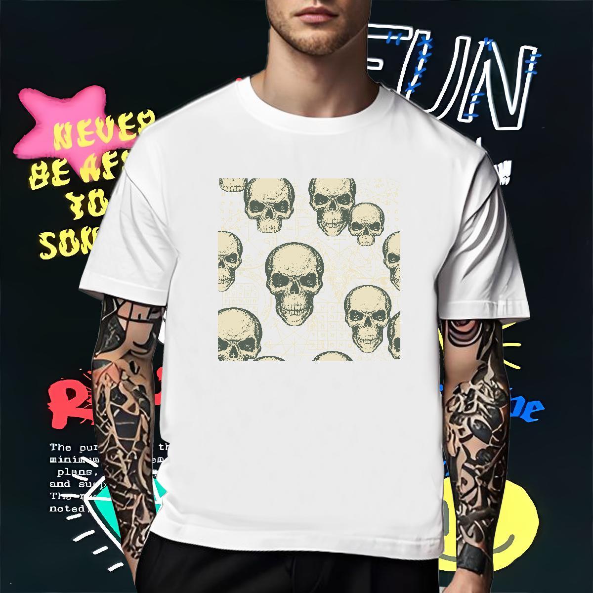 Popular Men T Shirts 230g Cotton skull Summer Casual Plus Size Cartoon Breathable Soft Men Tshirts Factory Direct Tees Shirts