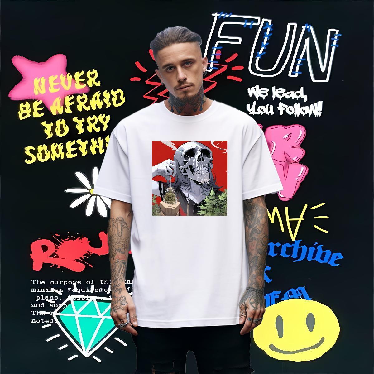 Free Shipping T Shirt For Man 100% Cotton 230g skull Daily Wear Oversized Crew Neck Men Clothes T-Shirt 2024 Tees