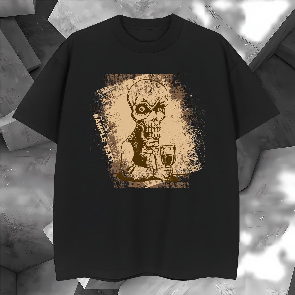 Wholesale T shirt 100% Cotton 230g skull Outdoor Black White Crew Neck Tshirt for Man Woman 2024 New Tops Shirt