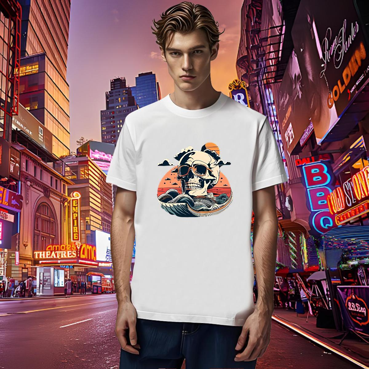 Unisex T-Shirts for Men 230g Pure Cotton glasses Beach White Plus Size Breathable Men Clothes T-Shirt Fashion New Tops Tees