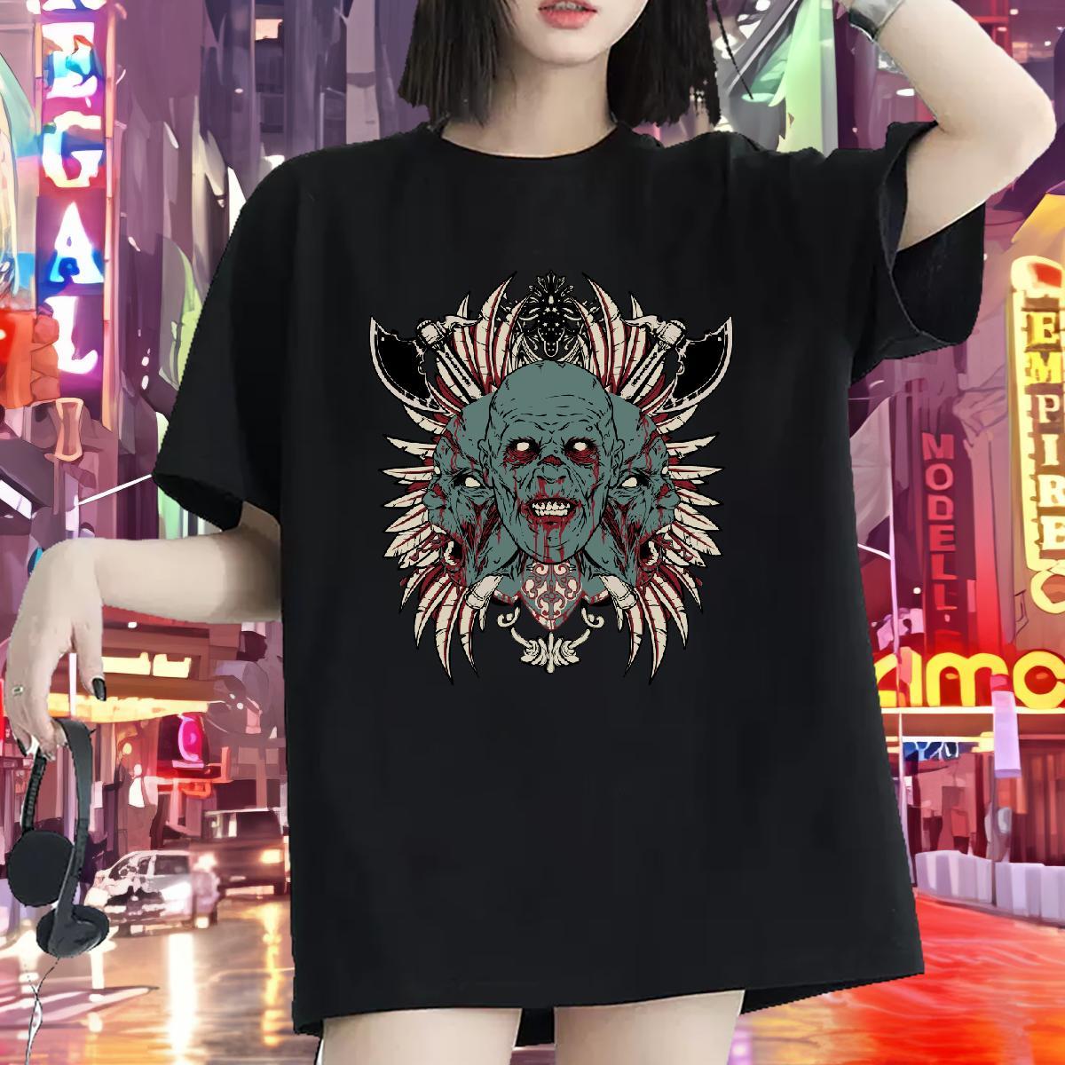 Loose fit Women Tshirts 230g Cotton demon Casual Daily Wear T shirt Breathable Crew Neck DIY Logo Clothings