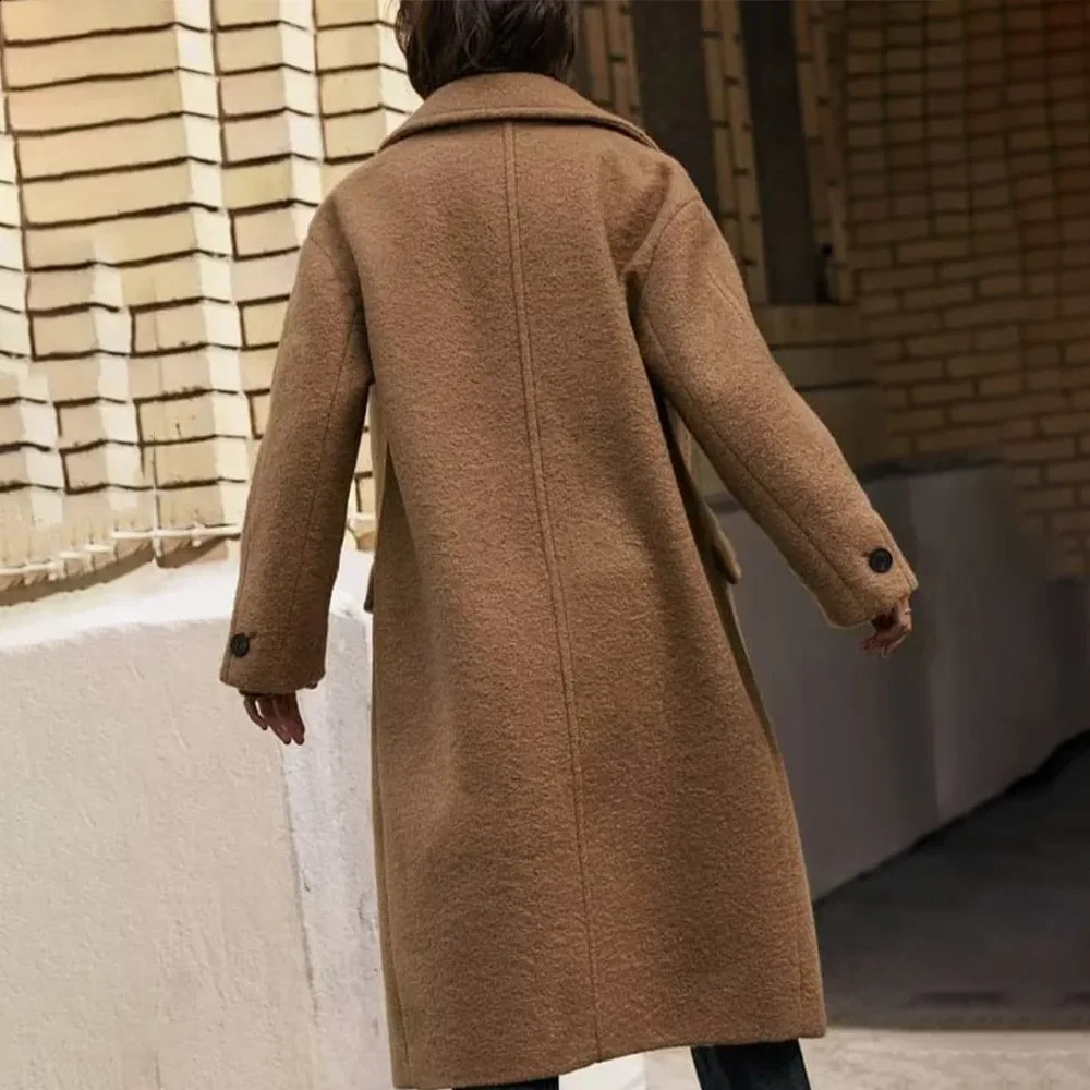 PRINTKAOIR wool coat autumn and winter fashion notch single chest womens long sleeved casual 240826