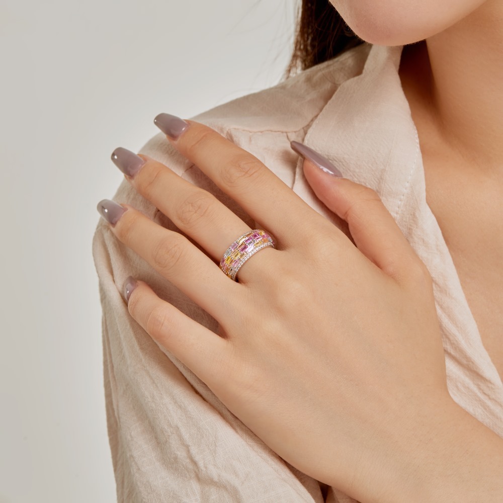 Korean version new S pure sier full of diamonds, dopamine, zircon inlay, fashionable and versatile women's closing ring