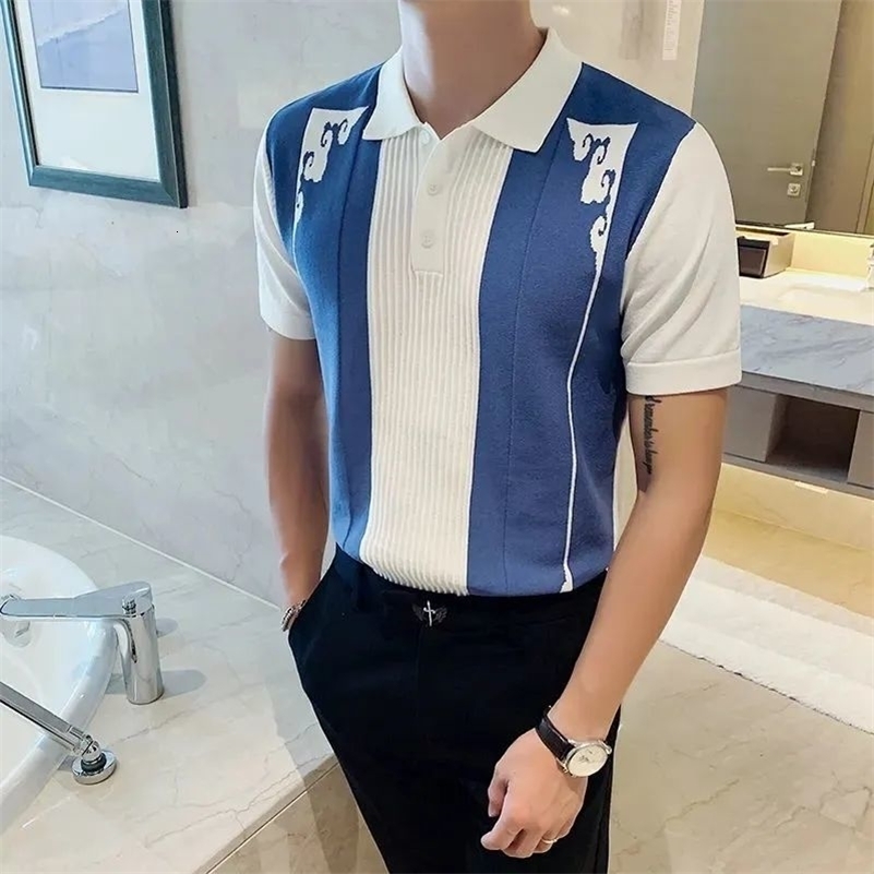 Spring Summer Korean Fashion Business Casual Male Pullover Chic Contrst Color Hipster Polo T-shirt Patchwork Korean Top Men 240824