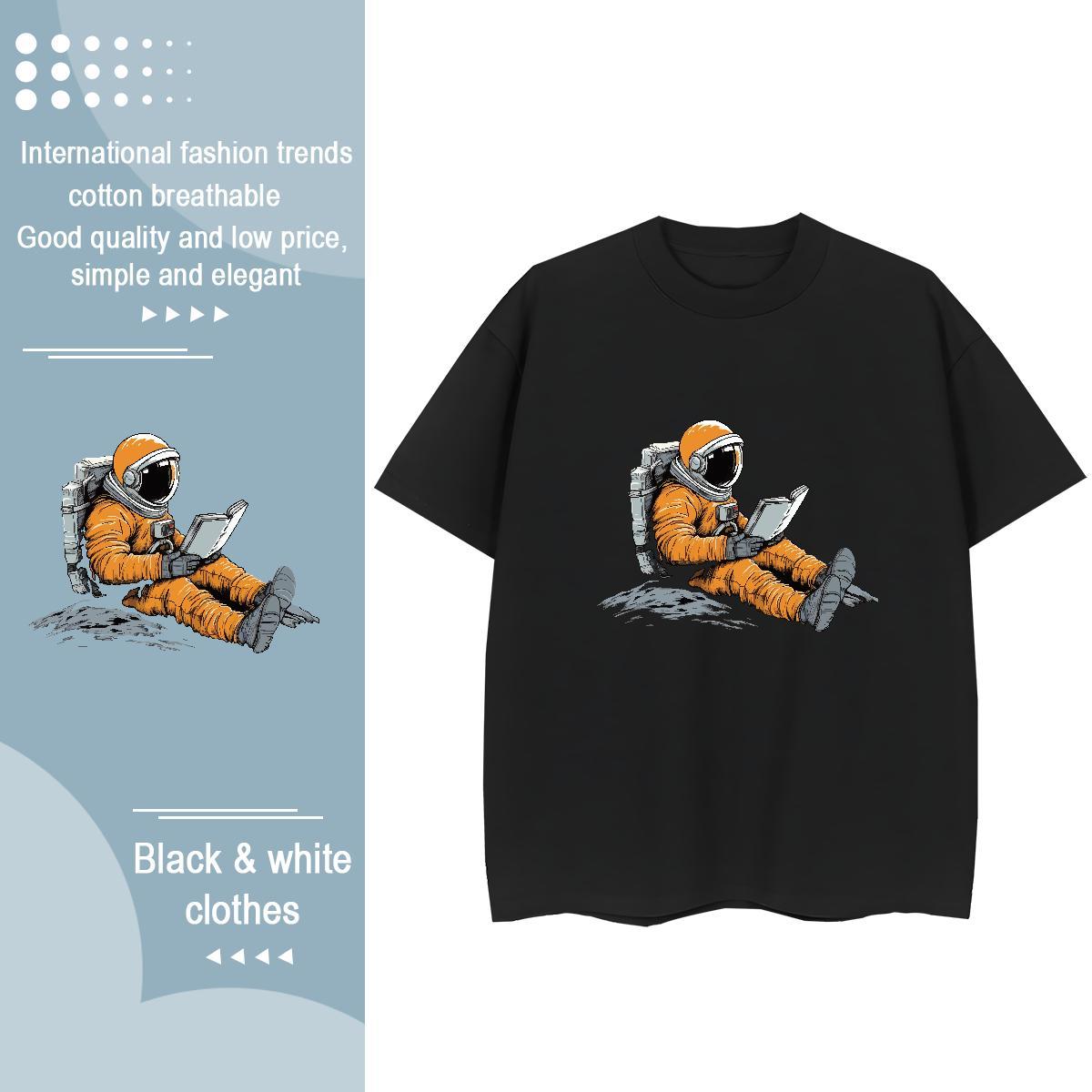 Nice Women Tees 230g Pure Cotton cosmonaut Home Outdoor T Shirts Women Crew Neck Breathable Custom Print Oversized Wear