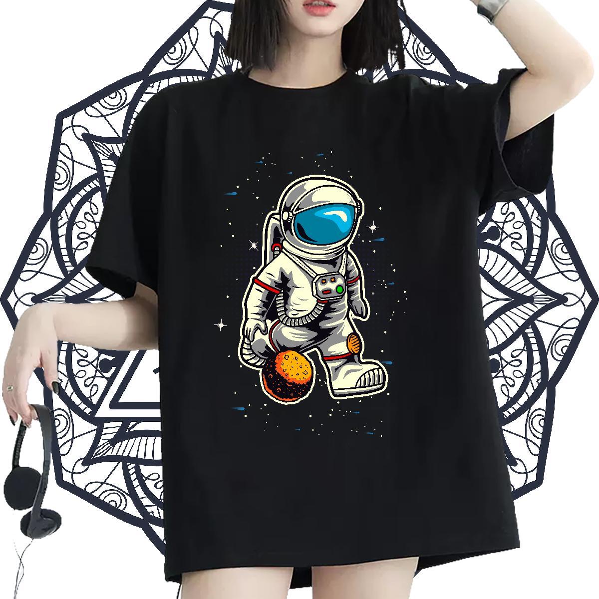 Loose Woman Tshirt 230g 100% Cotton universe Sports Street Wear T-Shirts for Women Breathable Short Sleeve DIY Logo Top Tees