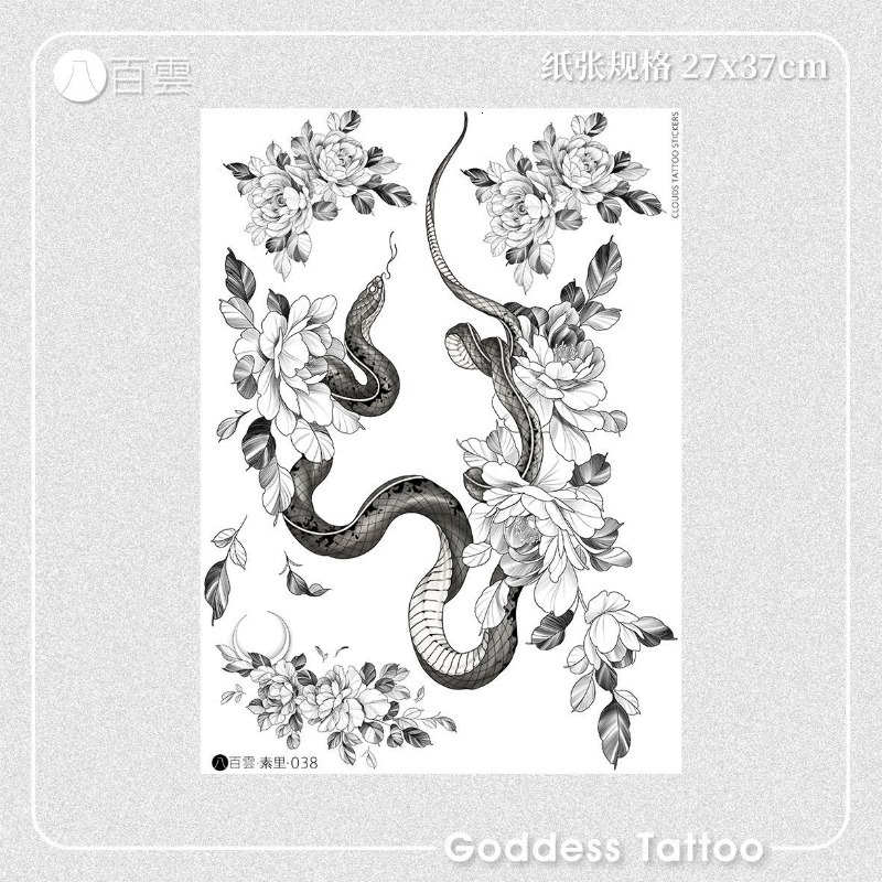 Romantic flower tattoo stickers womens long-lasting fake tattoos sexy snake temporary tattoos Gothic art artificial tattoos waterproof tattoos 240823