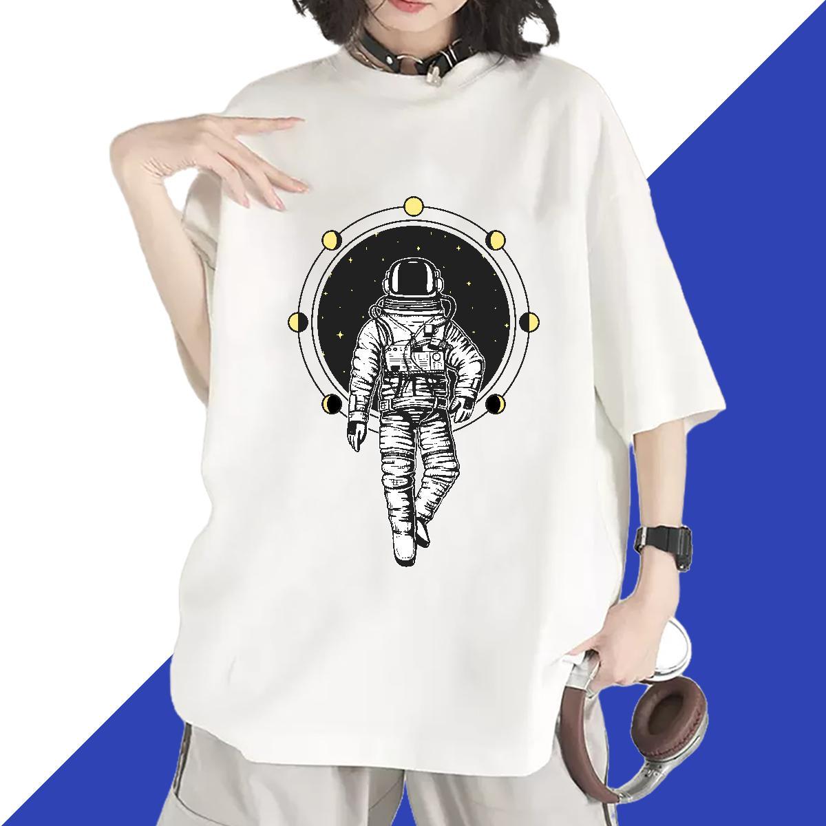 Loose fit Tshirt for Man Woman 230g 100% Cotton cosmonaut Street T Shirts Women Crew Neck Breathable Custom Print Oversized Tops