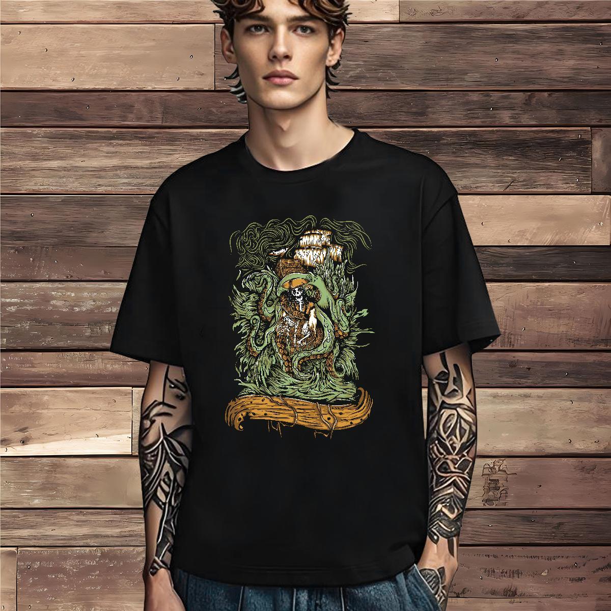 Loose T-Shirts 230g Pure Cotton skull Street Casual Custom Print Plus Size Short Sleeve Soft Tshirts 2024 New Top Tees