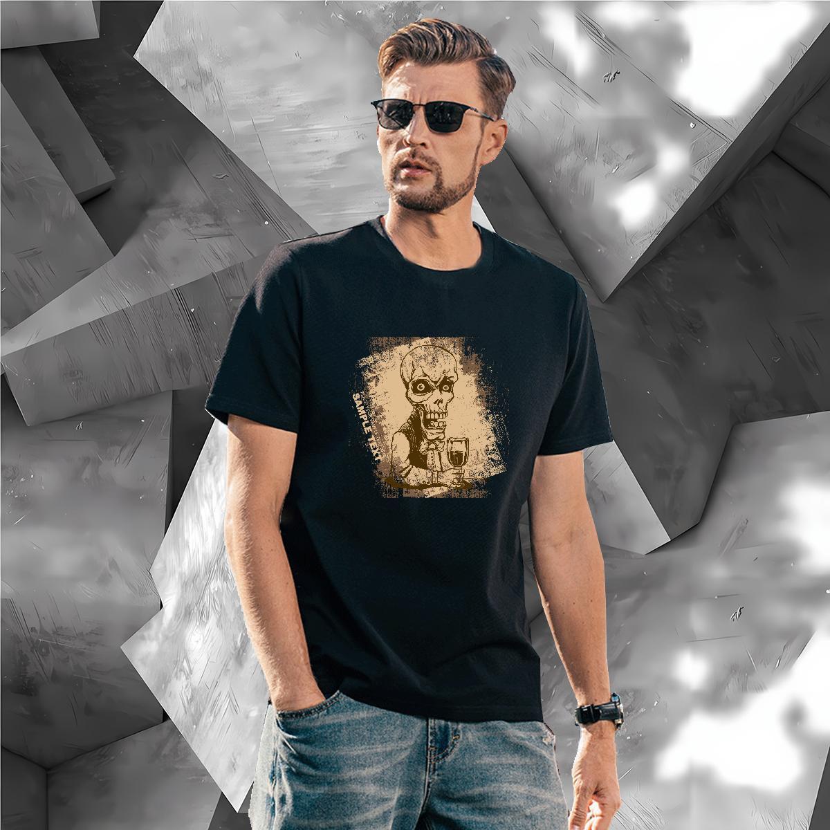 Wholesale T shirt 100% Cotton 230g skull Outdoor Black White Crew Neck Tshirt for Man Woman 2024 New Tops Shirt