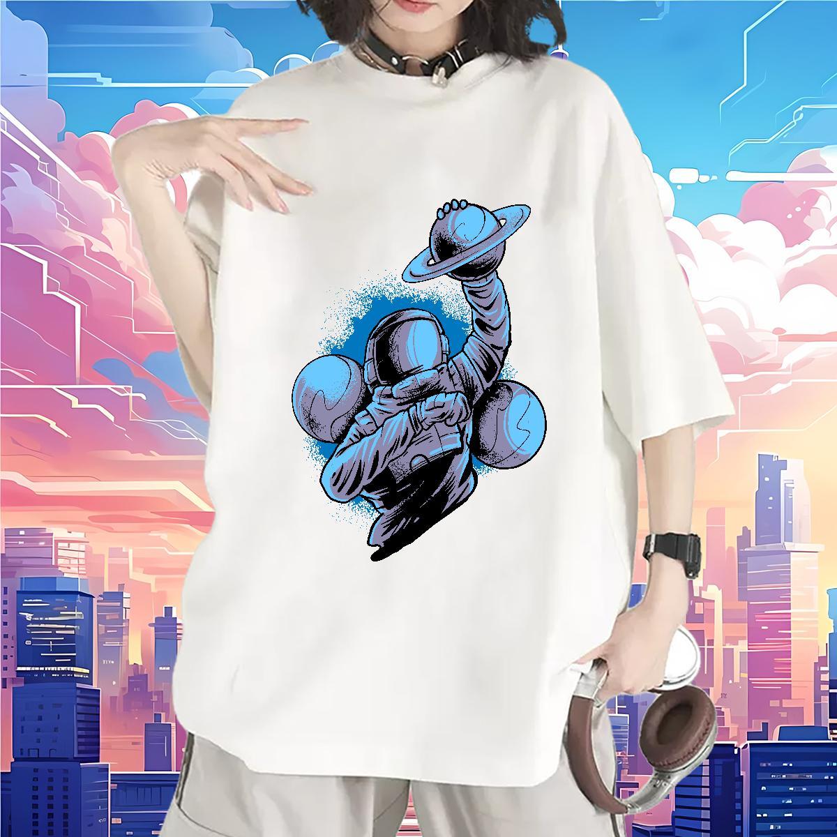 Lady Tshirt for Man Woman 230g 100% Cotton cosmonaut Spring Summer Womens T Shirts Breathable Skull Tops
