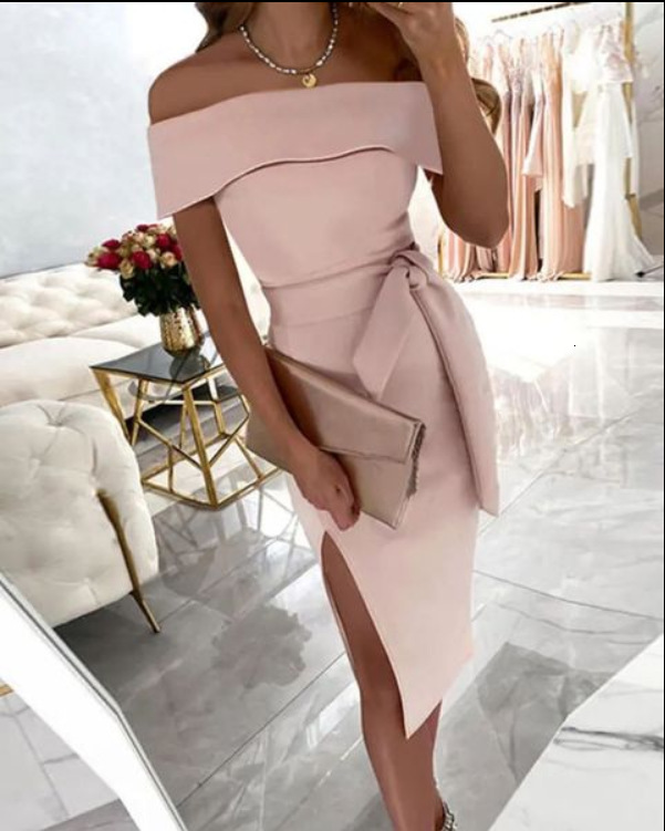 Summer Herringbone Neck Solid Strap Regular Split Dress