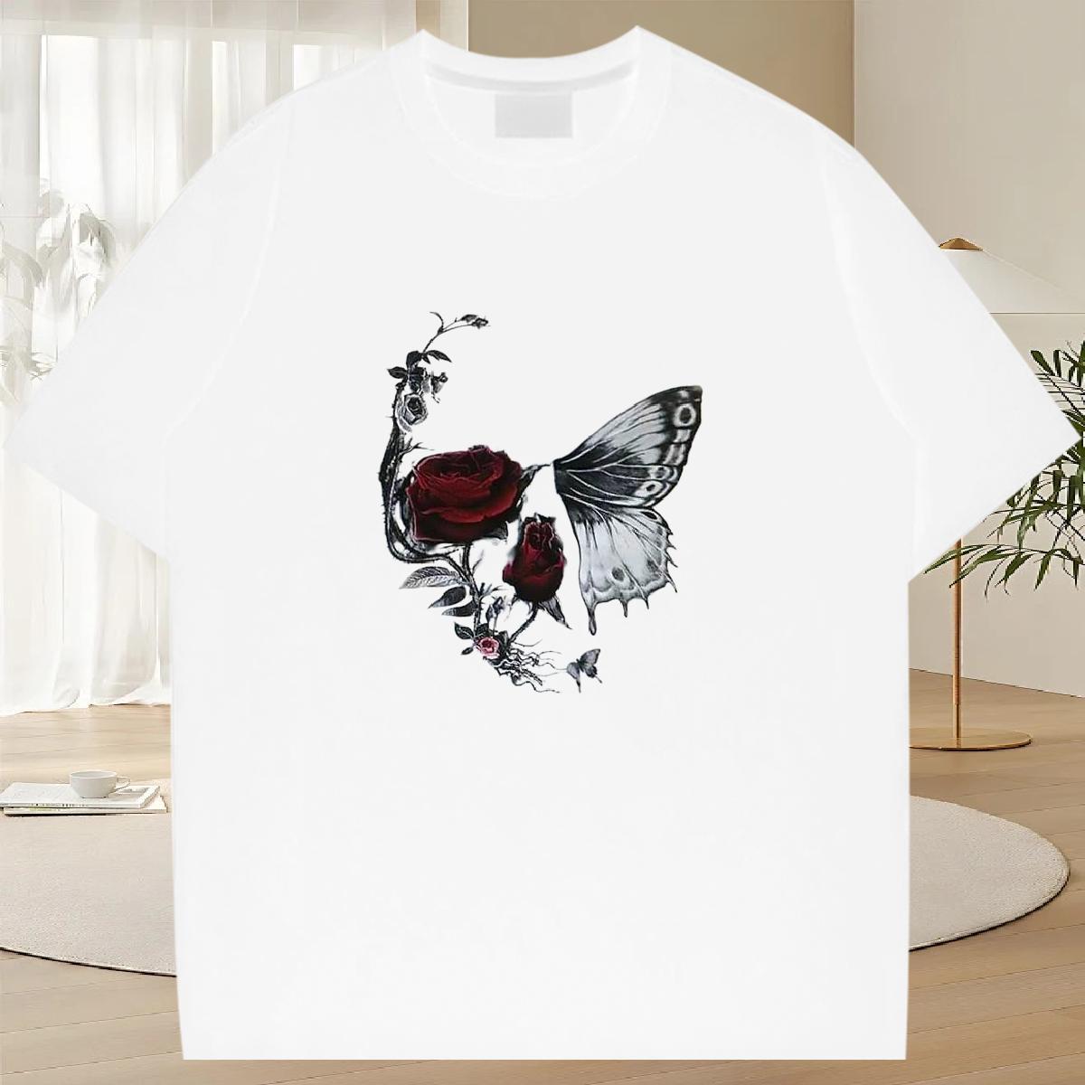 Wholesale T shirt 230g 100% Cotton skull Street Wear DIY Printed Short Sleeve O-Neck Men Tops Tees Classic Casual Top Tees