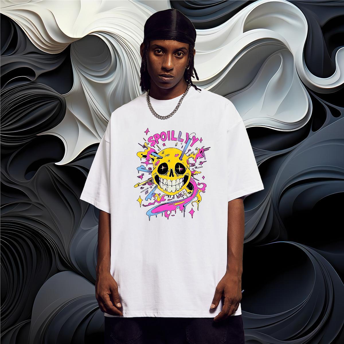 High Quality T Shirts Men 230g Pure Cotton skull Daily Wear Custom Cartoon Crew Neck Breathable Couples T Shirts Classic Top Tees