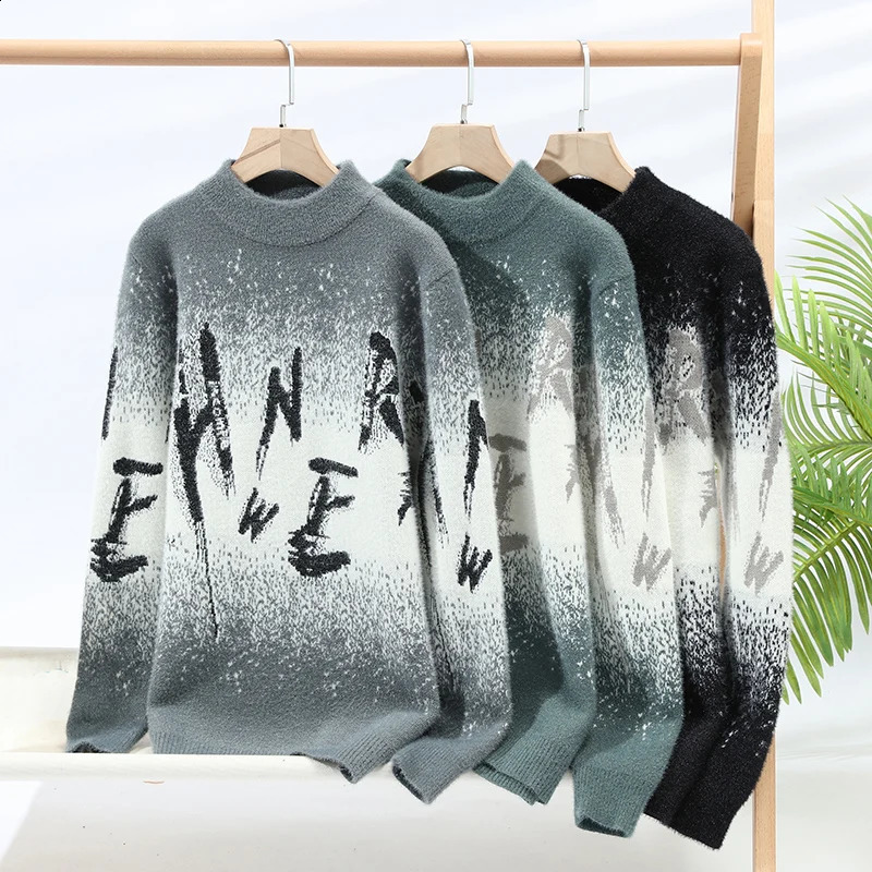 winter letter pattern warm sweater mens high-quality thick zipper mens wool sweater mens size M-3XL MY016 240824