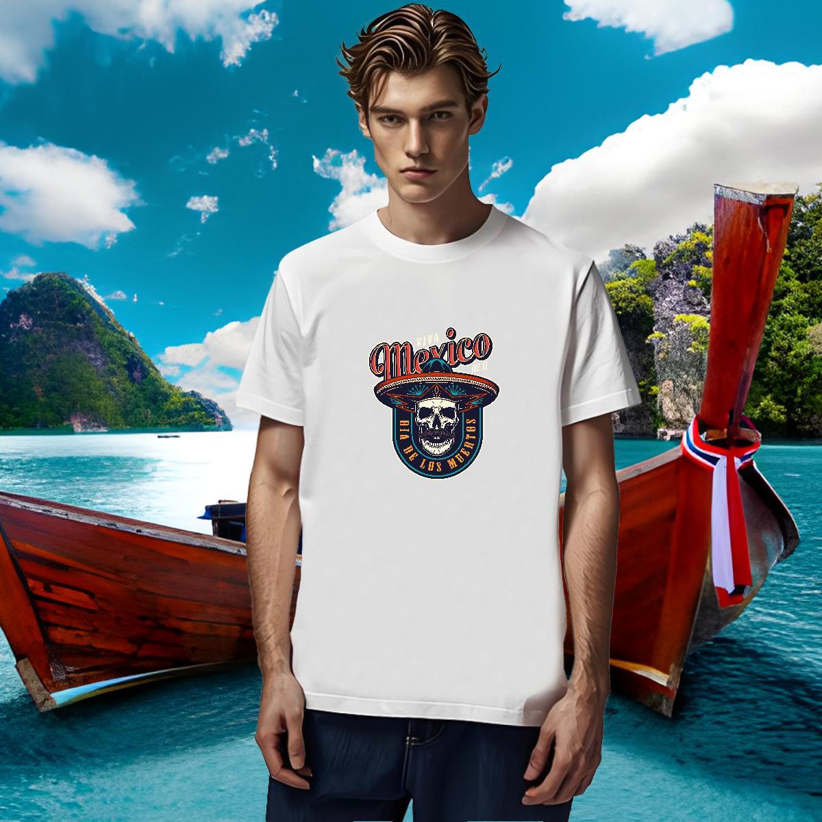 Loose Fit Men T Shirts 230g 100% Cotton skull Spring Summer DIY Printed Pure Cotton Tshirts Wholesale Tops Tees
