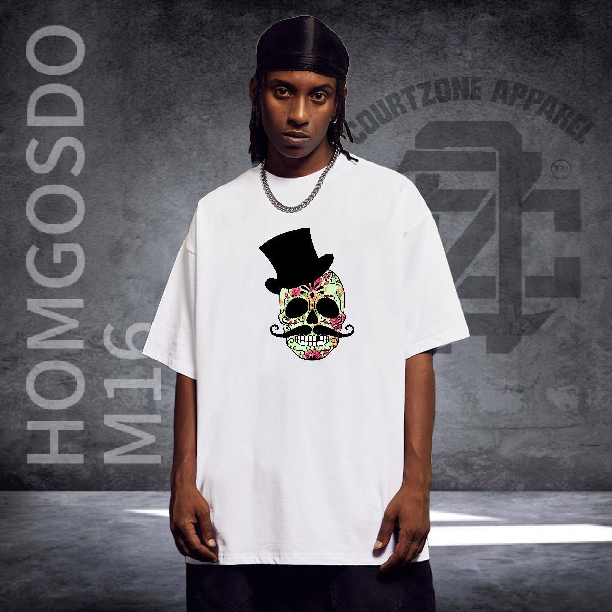 Popular Mens T Shirts 230g 100% Cotton skull Street Wear DIY Printed Breathable Short Sleeve Men Tshirts Fashion Casual Clothes
